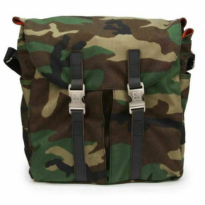 TUCKER & BLOOM - Tucker & Bloom North To South 12" Vinyl Messenger Bag With Leather Trim (camo with orange interior)