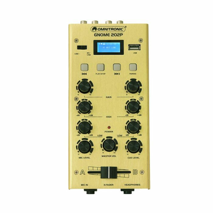 OMNITRONIC - Omnitronic Gnome 202P Mini DJ Mixer With Bluetooth & MP3 Player (gold)