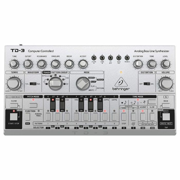 BEHRINGER   Behringer TD3 SR 303 Computer Controlled Analogue Bass Line Synthesiser & Sequencer (silver) vinyl at Juno Records.
