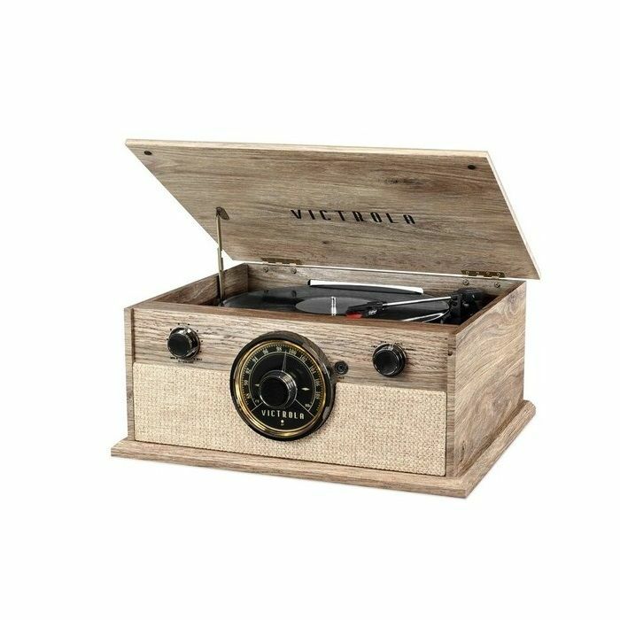 VICTROLA - Victrola VTA-245B-FOT 4 In 1 Cambridge Farmhouse Modern BluetoothTurntable 3 Speeds With FM Radio Built In Speakers (Farmhouse Oatmeal)