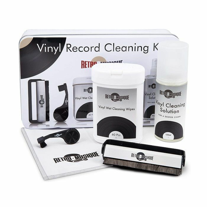RETRO MUSIQUE - Retro Musique Vinyl Record Cleaner Kit Tin Deluxe Edition With Brush, Stylus Cleaner, Fluid, Cloth & Wet/Dry Tissues