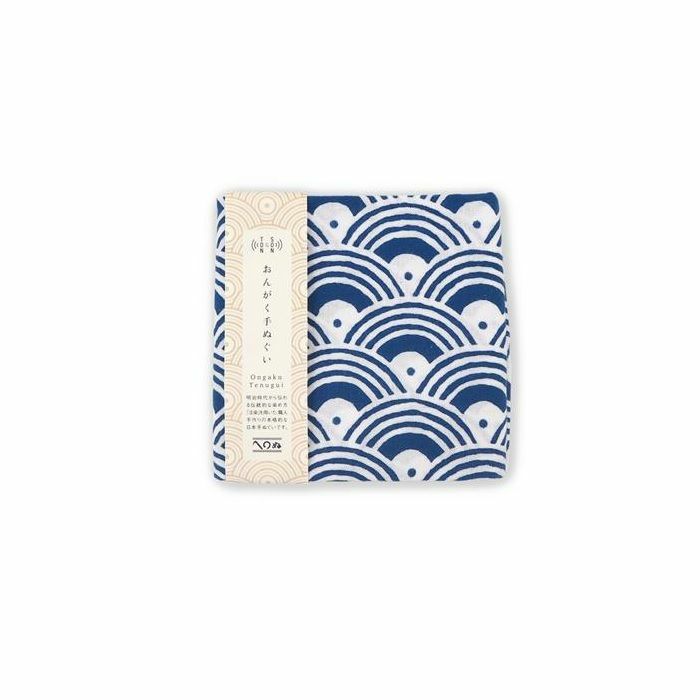 DISK UNION - Disk Union Union Tenugui Record Blue Sea Wave Pattern Hand Towel (white with sea blue design)
