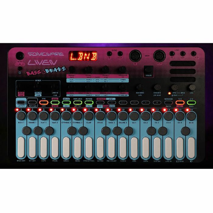 Sonicware Liven Bass & Beats Wavetable Bass Synthesiser & Rhythm Machine  (black)