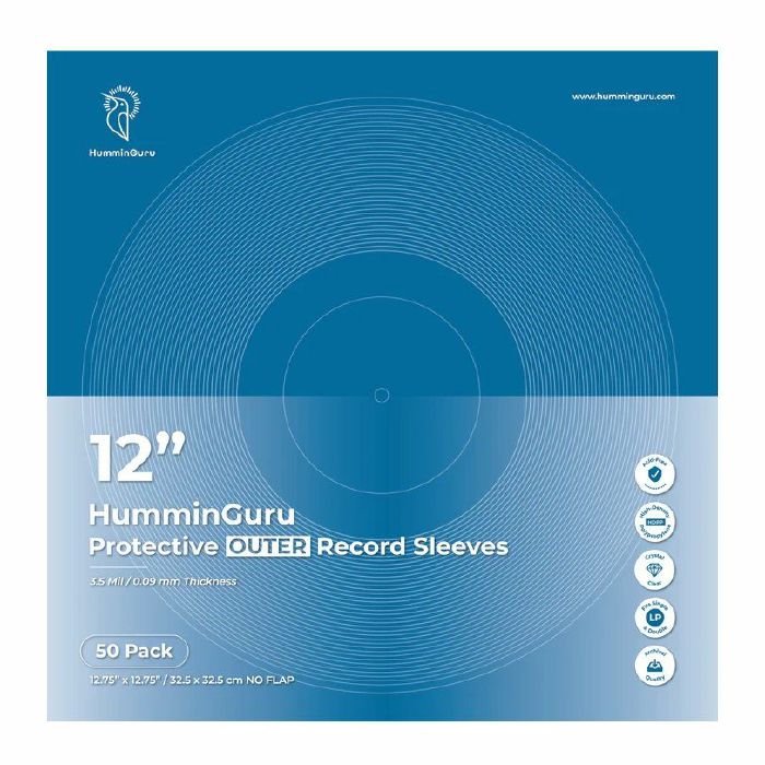 HUMMINGURU - HumminGuru 12" Vinyl Record Crystal Clear Protective Outer Sleeves (pack of 50)
